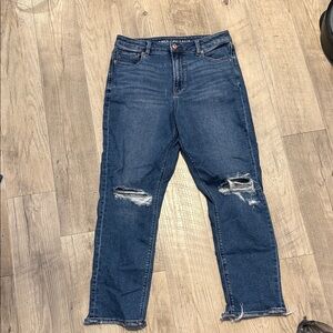 American Eagle Outfitters Dark Blue Distressed Boyfriend Jeans